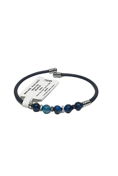 Janti Jtss26Blk1763 Stainless Steel Bracelet Silicone Coated Blue Agate and H...