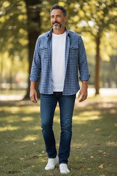 GÖMLEK GALERİSİ Classic Wide Cut Plaid Double Pocket Long Sleeve Men's Shirt