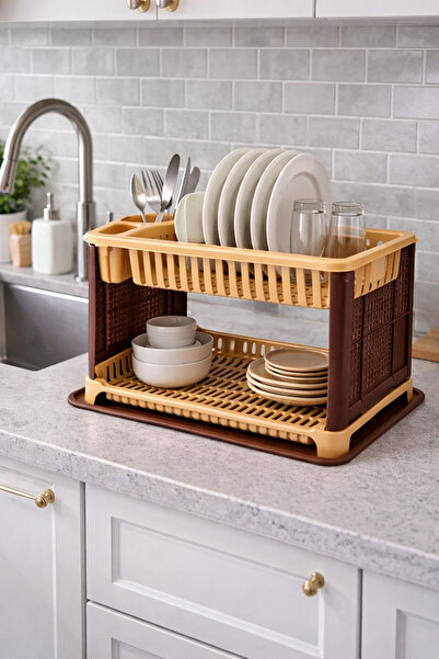 Mira Home Διώροφο στεγνωτήριο πιάτων, θήκη μαχαιροπίρουνων και δίσκος αποστρά...