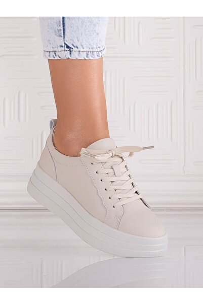 Botinelli Pantofi sport damă Sadrina Bej din piele, model casual, talpă 37