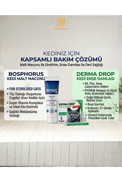 Kısırlaştırılmış Kediler için Tüy Yumağı Önleyici Malt ve Dr. Sed Bitkisel Kedi Deri Bakım Damlası