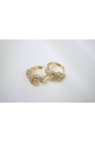 ATELİER TUĞBA Kp287 Cross Strip Stone Circular Earrings (Diameter 12 mm)