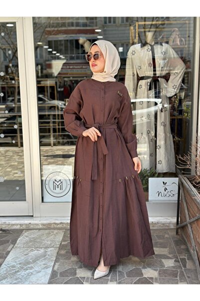 Ceremony HAKİM YAKA KETEN UZUN ELBİSE