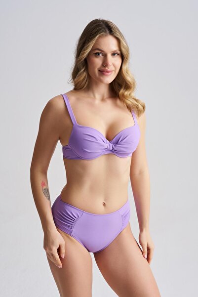 AQUAVİVA Set bikini pentru femei Nadia Kaplı fără sârmă Liliac cu nervuri sub...