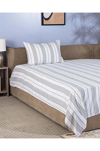 REDTAG Grey Stripe Printed Flat Sheet Twin Size 180cm x 260cm