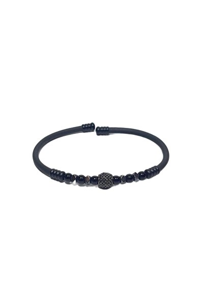 Janti Jtss26Blk1777 Stainless Steel Bracelet Silicone Coated with Zircon Onyx...