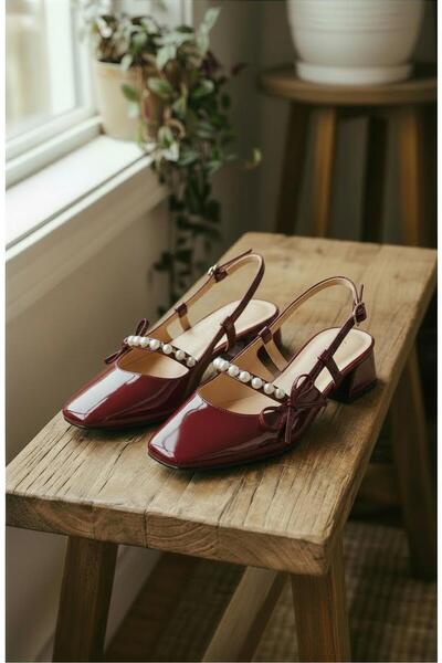 mustey pantofi de damă cu toc mic și detalii din perle pentru a-ți completa ș...