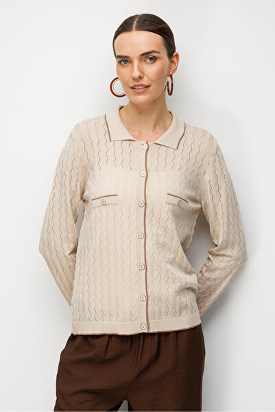 Desen Triko Жіночий ажурний тонкий в'язаний кардиган середньої довжини з комі...