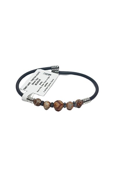 Janti Jtss26Blk1769 Stainless Steel Bracelet Silicone Coating Tibetan Agate H...