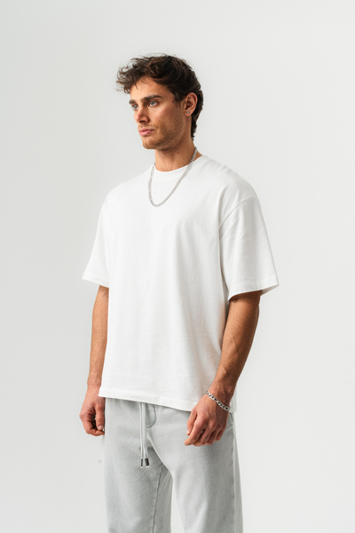 BORZ تي شيرت رجالي 100% قطن Oversize Basic ذو ياقة دائرية