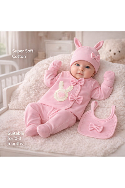 Bebelul Set bebeluși 5 piese iepuraș roz bumbac 0-3 luni