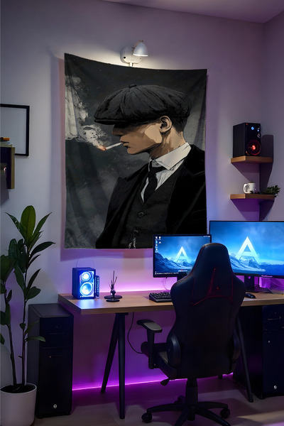 Halura Peaky Blinders-Thomas Shelby Duvar Örtüsü– Kaliteli Kumaş, Gamer Oda D...