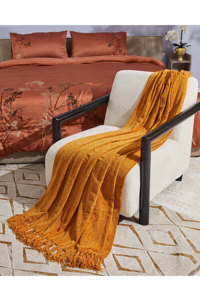 REDTAG بطانية صلبة بلون الخردل مع شرابة