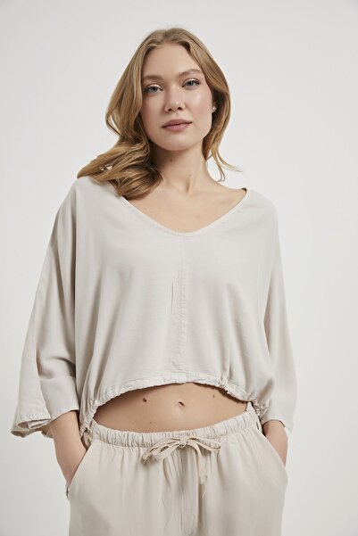 Arma Life ARMALIFE 2787 Τένσελ ΓΥΝΑΙΚΕΙΑ ΜΠΛΟΥΖΑ ΜΕ V-ΛΑΙΜΟΚΟΨΗ, ΛΕΠΤΟΜΕΡΗ ΛΕ...