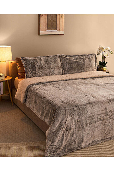 REDTAG Grey Faux Fur Comforter Set King Size 240cm x 260cm (3 Piece)