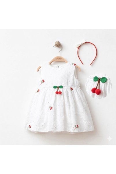 MİNİKİNCİBABY Cherry D Patterned Crowned Baby Girl Dress