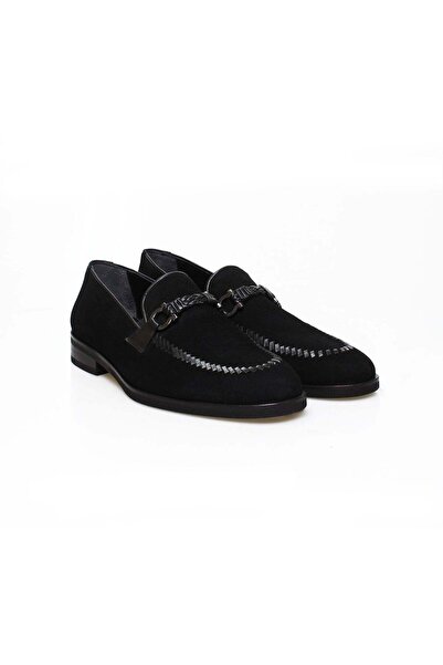 FRANCO CALVANI Black Color Laceless Genuine Leather Suede Men's Shoes