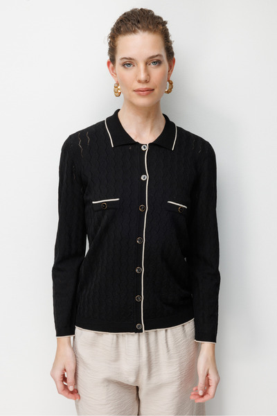 Desen Triko Γυναικείο Polo Collar δαντελωτή πλέξη Araboy Λεπτό πλεκτό Ζακέτα ...