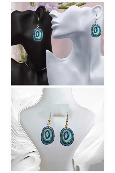 Dodemert Home Blue Natural Stone Look Polymer Clay & Epoxy Design Dangle Earr...