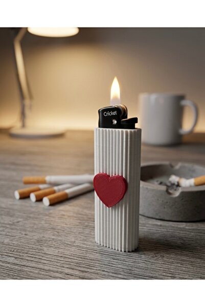 Handmade Özel Tasarım Kalp Kabartmalı Çakmak Kılıfı - Dekoratif Küllük Yanı E...