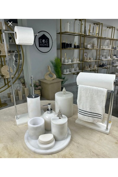 ege gross Mermer Beyaz Banyo Seti- 9 Parça -Mermer Banyo Seti