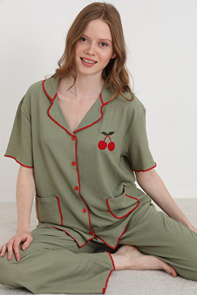 ELİTOL Bürümcük Pleteno Ženska pidžama sa kratkim rukavima i dugmićima