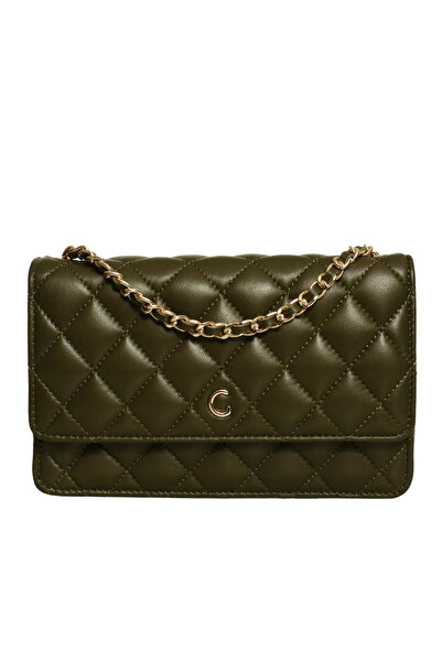 Platin Khaki Leather Women's Women's Crisscross Straps Bag