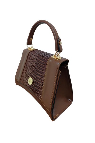 GIG Leather Kroko Paneled Oval Baguette Form Women's Handbag and Shoulder Bag