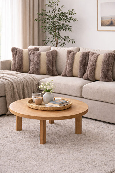 Teksev Risa Kahve 4-Piece Cushion Cover Fluffy Decorative Sofa Pillowcase 45X45