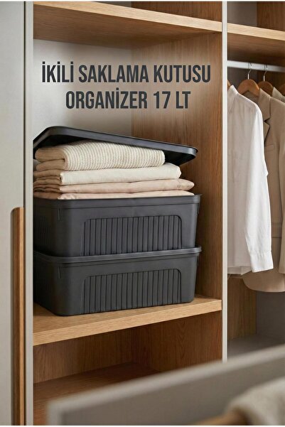 EWs Füme 2'Li 17 LT Ünit Saklama Kutusu & Çok Amaçlı Ev Ve Gardırop Düzenleyi...