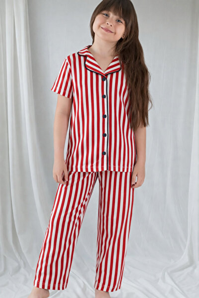 zahider Κοριτσίστικο καλοκαιρινό κοντομάνικο σετ πιτζάμες με Βαμβάκι κουμπιά ...