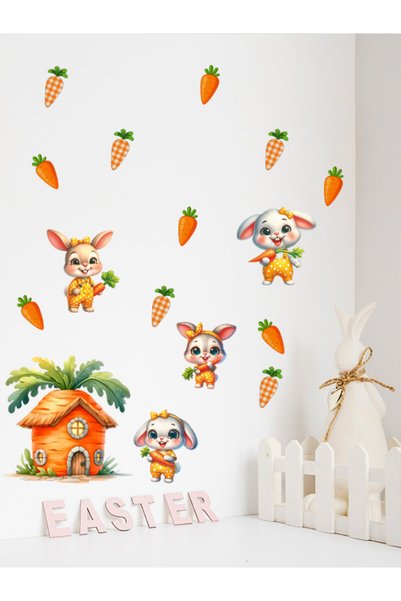 aiki Cute Rabbits and Carrots Home Baby and Kids Room Wall Sticker, 50X100Cm