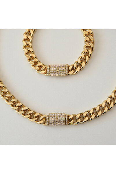 Ferlin Jewelry Gurmet Kalın Zincir Set 14K Çift Kaplama