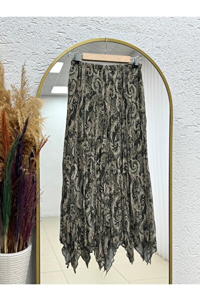 MİHRA STORE Reyhan Ethnic Pattern Ασύμμετρη Φούστα από Σιφόν-FA1077 Πράσινο