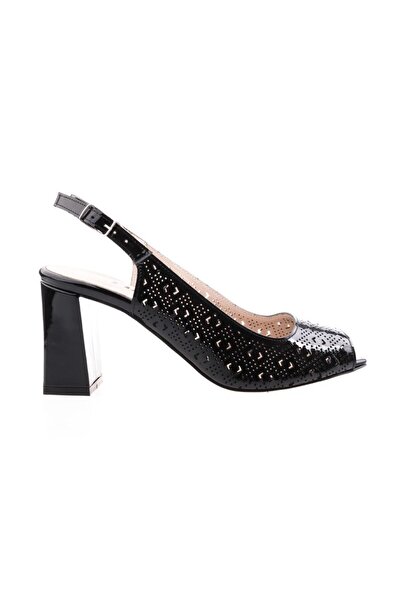 Platin Black Patent Leather Women's Heeled Shoes