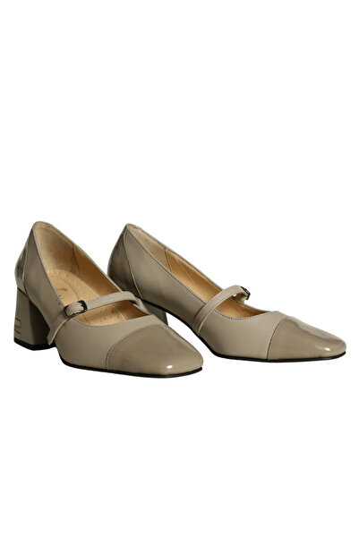 Platin Mink Leather Striped Women's Heeled Shoes