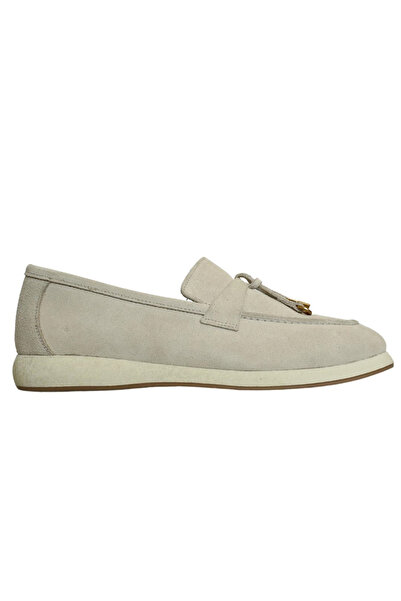 Platin Beige Suede Women Buckled Loafers