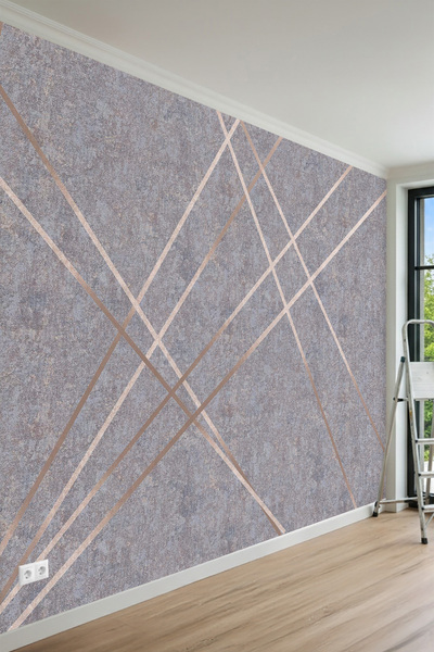 MİRAZAWALL Beton Dokulu ve Metalik Geometrik Şerit Desenli Tek Parça Tekstil ...