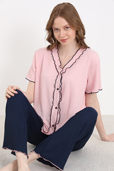 ELİTOL Bürümcük din material subțire Set de pijamale pentru femei cu mâneci s...