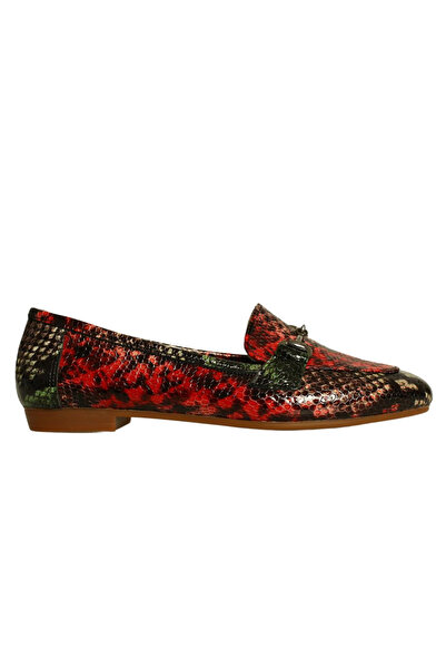 Platin Red Multi Leather Women Buckled Ballet Flats