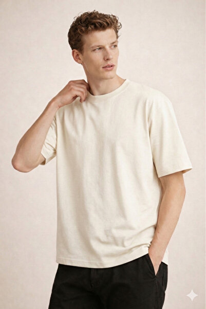 FLAMOVA ΑΝΔΡΙΚΟ T-SHIRT OVERSIZE FIT 100% ΒΑΜΒΑΚΙ ΜΕ ΣΤΡΟΓΓΥΛΗ ΛΑΙΜΑΡΙΑ