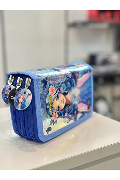 Liya's Gift Cappi Bag Mavi Çiçekli Kız 3 Fermuarlı Bölmeli Çocuk Okul Kalem K...