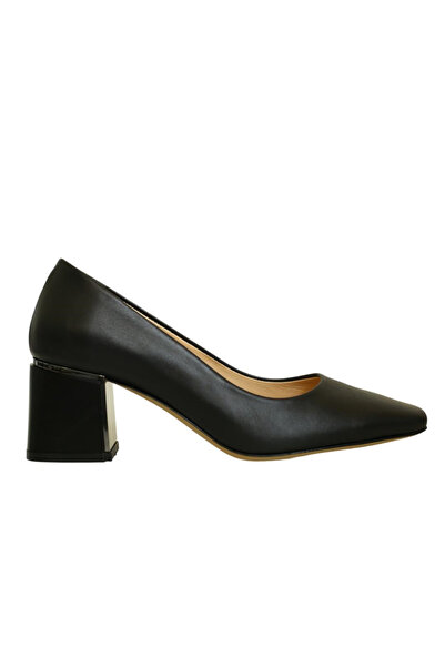 Platin Black Leather Women's Heeled Shoes