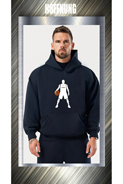 HOFFNUNG Unisex Cotton Lu Oversized Basketball Player Printed Hooded Collar C...