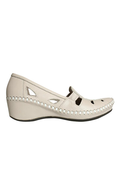 Platin Taş Leather Women's Wedge Heel Shoes