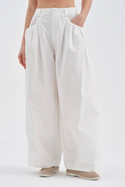 tw3 Γυναικείο παντελόνι από 100% βαμβάκι με λεπτομέρεια πιέτες στο μπροστινό ...