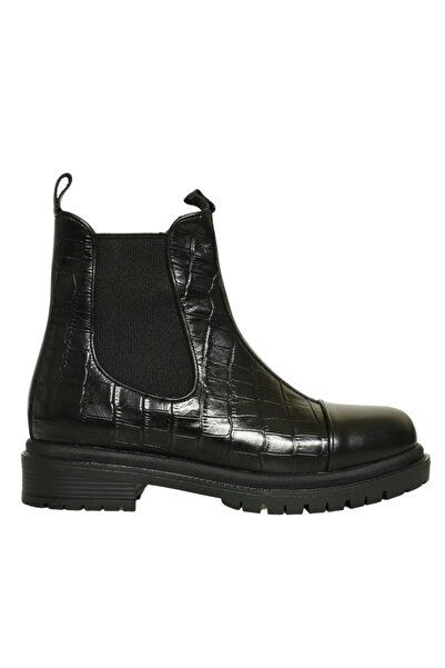 Platin Black Crocodile Print Leather Women's Elastic Boots