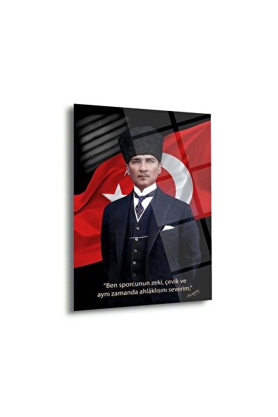 Atatürk “Ben Sporcunun Zeki, Çevik ve Ahlâklısını Severim” Cam Tablo – ATA255