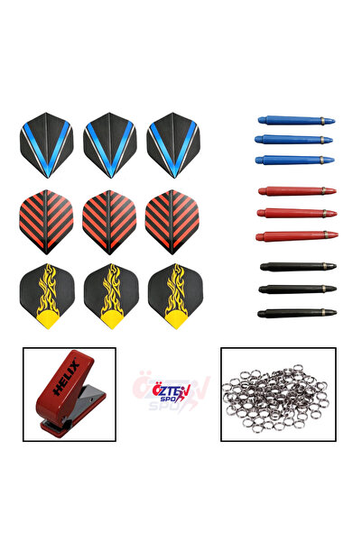 Özten Dart Flight & Şaft Seti – 3 Flight, 3 Şaft, 9 Ring ve Dart Punch Aparatı