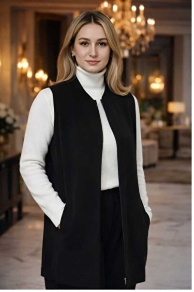 FEVİLLE Дамски черен елек от качествена двунишкова материя